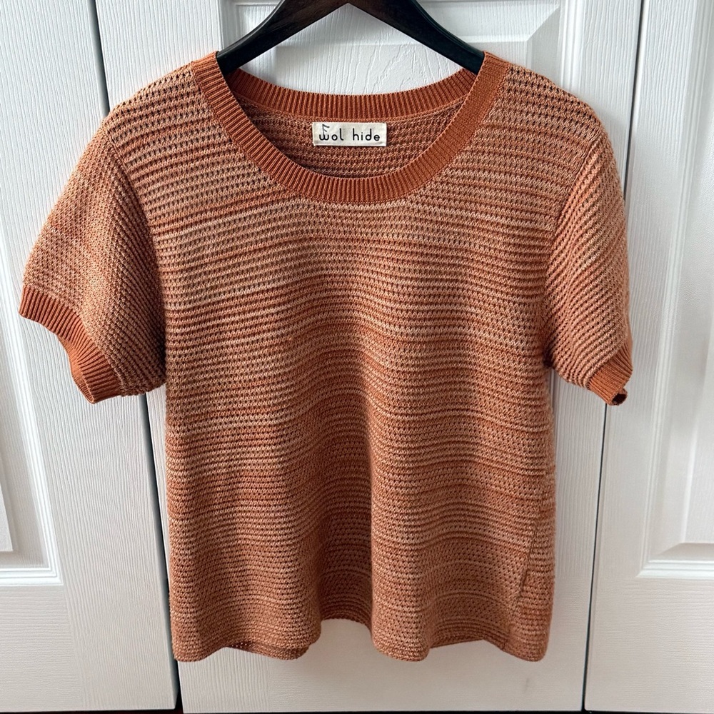 Wol Hide Organic Cotton Textured Knit Short Sleeve Sweater